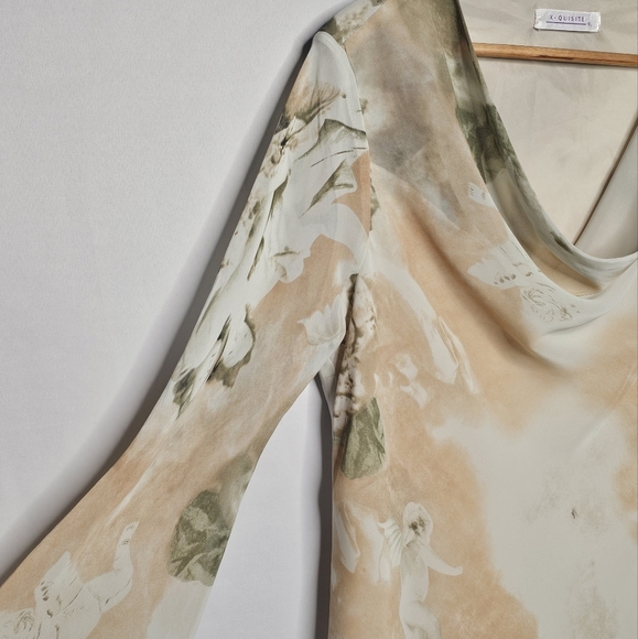 Cowl Neck Waterfall Sheer Long Sleeves Romantic Cherub X-Quisite Top Size XL - Picture 8 of 8